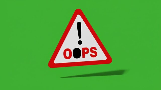 Warning sign exclamation mark oops error message triangular alert symbol on vibrant green