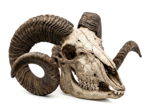 Ram Skull with Large Horns Closeup.