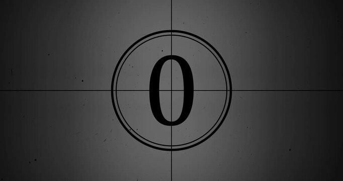 5 to 0 seconds countdown with vintage film featuring grain texture with scratches background. Quick transitions 4k resolution loop video animation 