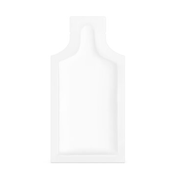 Sachet bag mockup for energy gels, sport nutrition, cosmetics. Vector illustration isolated on white background. Flat lay view. Can be use for template your design, presentation, promo, ad. EPS10.