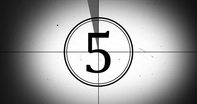 10 to 0 seconds countdown with vintage film featuring grain texture with scratches background. Quick transitions 4k resolution loop video animation 