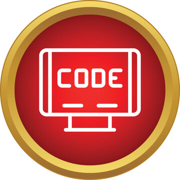 Computer monitor icon showing code on screen, symbolizing software coding