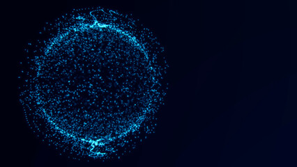 Obraz premium Blue glowing particle energy sphere on dark background, futuristic AI data core loop for cyber technology, science visualization.Virtual assistant