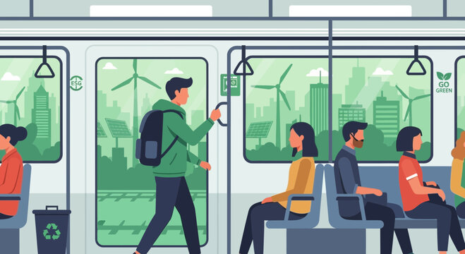 Eco-friendly public transport with renewable energy cityscape
