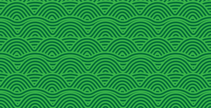 A pattern with green wavy stripes imitating a farm,grapevine or rice field. A seamless organic texture of an eco-farm landscape and a vector background with natural botanical elements for rustic decor