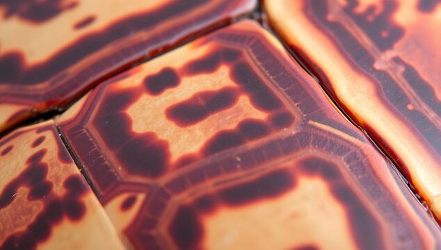 Close-up Macro View of Tortoise Shell Pattern and Texture.