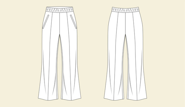 Trousers fashion vector illustration featuring wide leg pants with elastic waistband and side pockets design