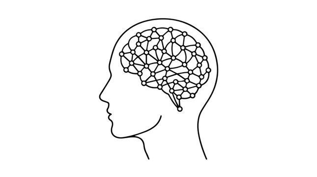 Human brain made of connected dots and lines illustration
