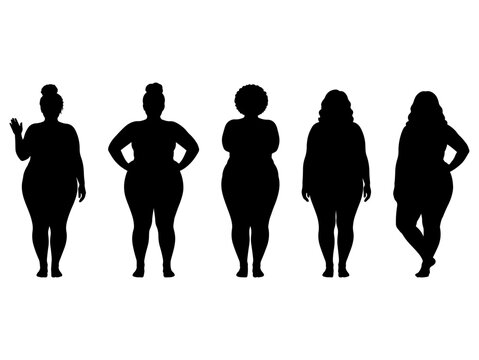 vector illustration. Silhouettes of overweight people. Big set of married couples.	