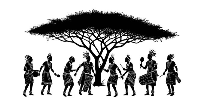 African Tribal People Dancing Together.