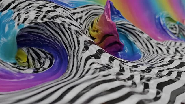 Abstract Zebra Pattern Waves with Rainbow Colors Flowing.