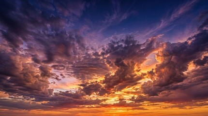 Fototapeta premium Dramatic Sunset Sky With Fiery Clouds and Golden Light 2.