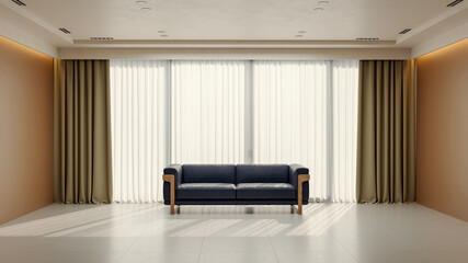 Obraz premium 3D render, illustration Large Luxury modern living room interior, brutalist architecture realistic lighting, Graphic Overlay wide angle, contemporary furniture, clean lines, minimalist decor, elegan