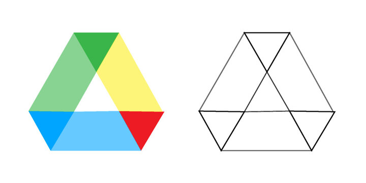 Abstract geometric hexagon logo with colorful triangular shapes and minimalist line design.