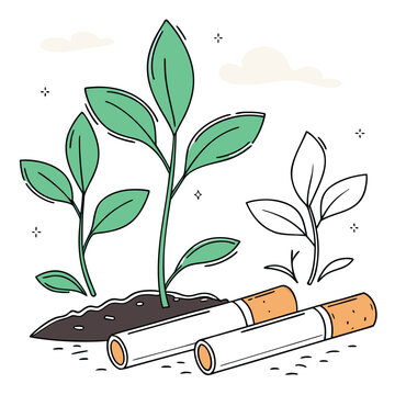 New growth sprouts near two cigarettes with quit smoking anti smoking new beginnings cigarettes illustration abstinence cleanliness