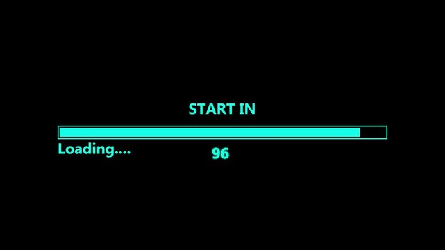 Simple glowing loading bar symbol with 0 to 100 loading animation.