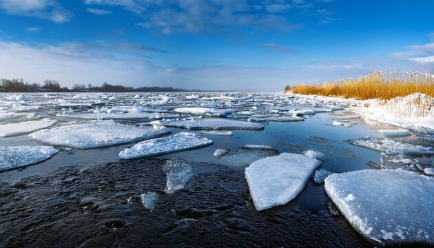 Detailaufnahme Von Eisschollen Und Treibeis Auf Der Havel Im Winter