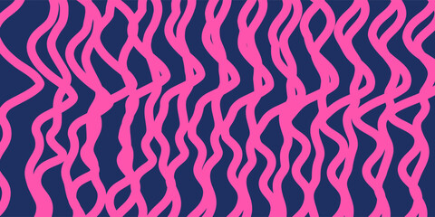 Fototapeta premium Neon Waves: A Bold Abstract Pattern of Pink Wavy Lines on a Deep Blue Background - Vector Background, Creative Design