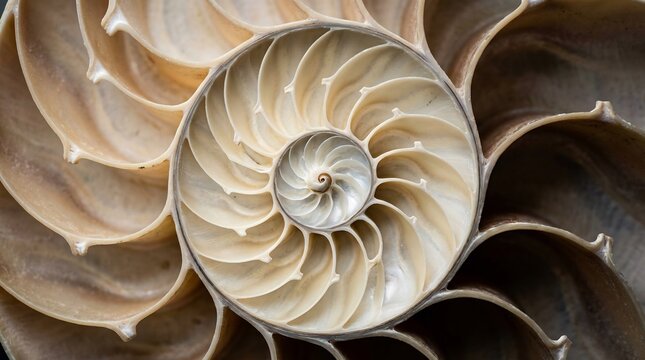 Close-up of a Nautilus Shells Fibonacci Spiral Pattern.
