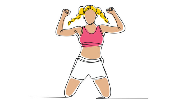 Continuous one single minimal line drawing woman doing exercise