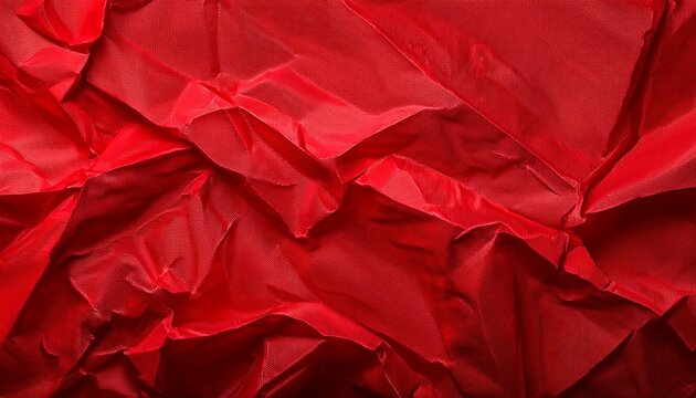 Saturated Vermilion Red Color Crumpled Paper Texture Template Wrinkly Background With Copy Space