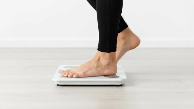 Person standing on a digital bathroom scale measuring weight