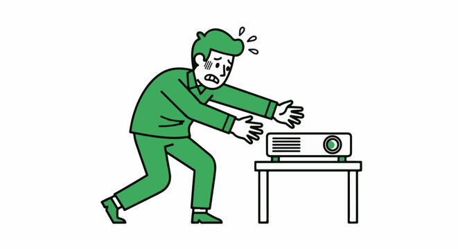 Frustrated worker struggling with broken office printer machine.