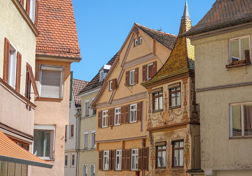 Traditional german timber-framed houses in the historic old town of Tuebingen, Germany⁠