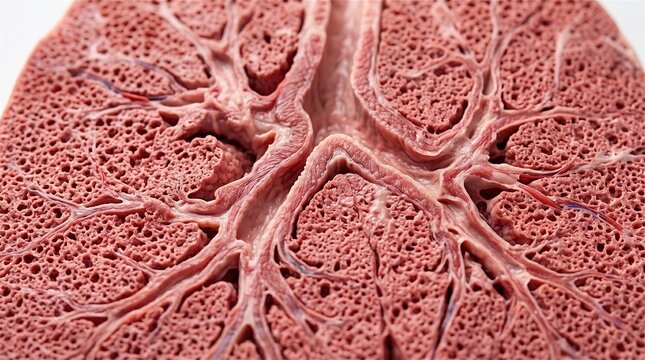 Detailed microscopic cross section of intricate human organ tissue