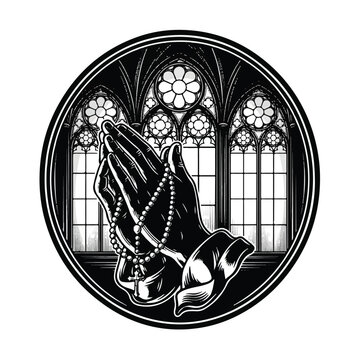Praying Hands with Rosary Beads.