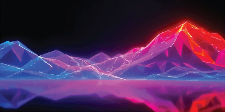 Abstract mountain range with neon lights and geometric network mountains abstract landscape background soundwave technology illustration spectrum digitalart abstractart reflection artistic