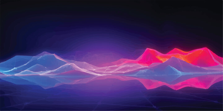 Neon mountain range with digital network overlay mountain abstract landscape reflection background visualizer futuristic spectrum creative illustration