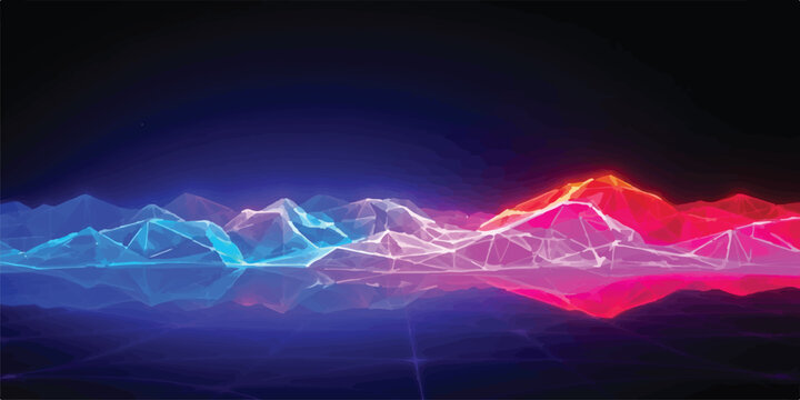 Colorful neon mountain range with digital particles and reflection mountain colorful particles reflection abstract landscape background visualizer futuristic spectrum creative illustration