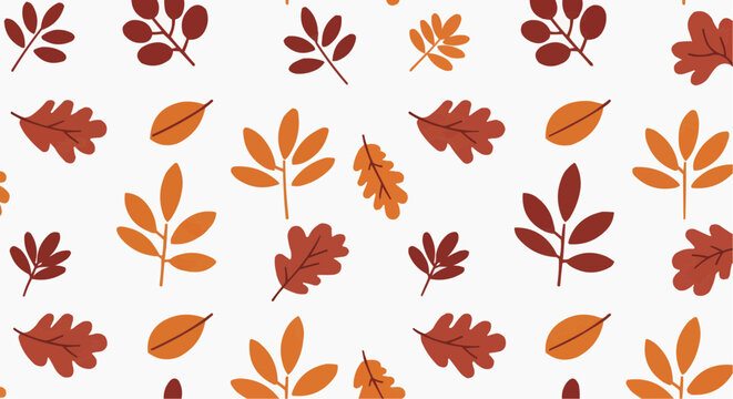 Autumn leaf pattern on white background, various fall leaves in warm colors