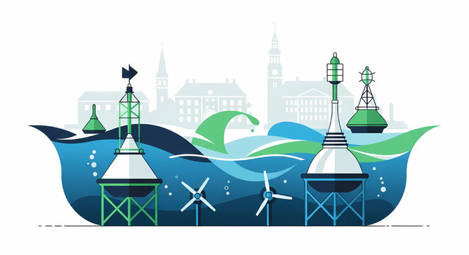 Subsea energy harvesting with ocean buoys and turbines