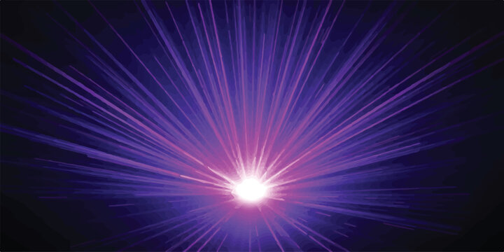 Radiant purple light burst with a bright white core and dark background abstract illumination energetic symmetry futuristic supernova celebration particle starburst