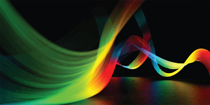 Flowing wavy colorful neon light ribbons on dark reflective surface abstract digital background colorful abstract reflection technology background spectrum futuristic illumination electric