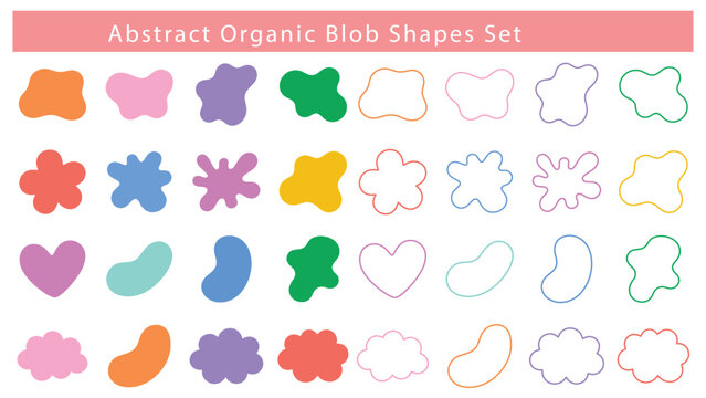 Vibrant abstract organic blob shapes set in multiple colors and styles for design
