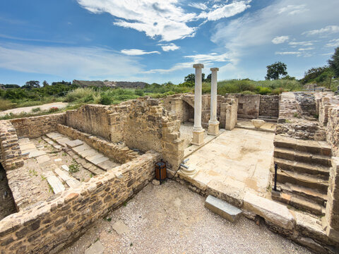 Ruins of the ancient Roman bath complex in Side Ancient City, Antalya, Turkey