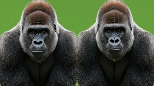 Two mountain gorillas facing forward with calm expressions
