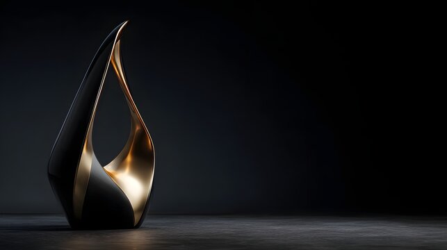 黒と金で表現した炎モチーフの抽象オブジェの3Dレンダリング