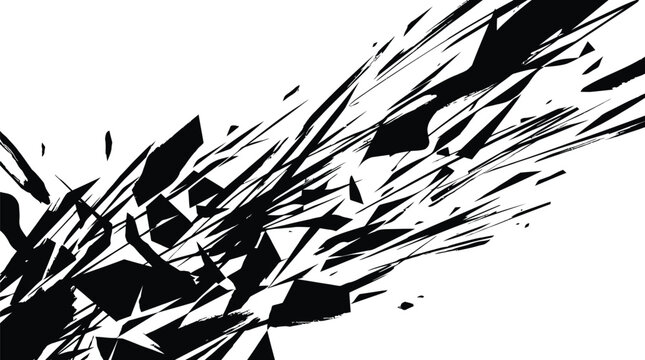 Abstract black splatter and jagged shapes on white background with abstract