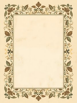 Vintage botanical frame coffee antique coffee plant frame with botanical leaves and rustic parchment texture for menu design or invitation card