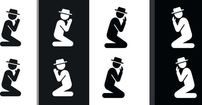 Praying person icon in black and white meditation hope religious symbol with stick figure meditation religion spirituality silhouette kneeling
