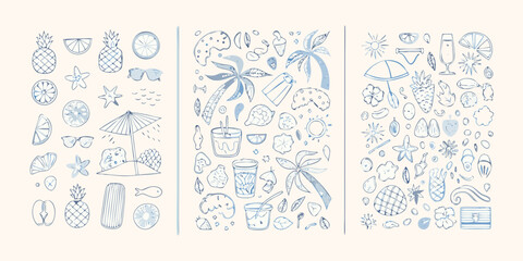 Summer Beach Items Blue Line Art Illustration Collection © Ripa