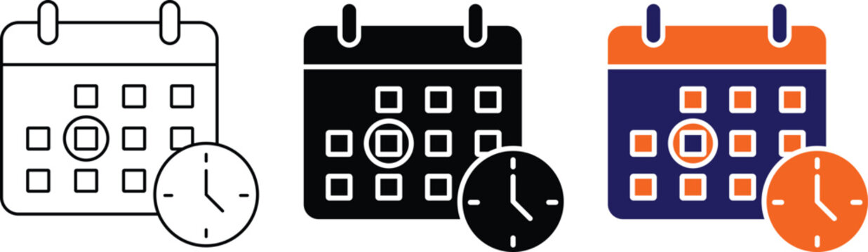 Time off request calendar icons with clock for scheduling vacations.