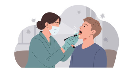 Fototapeta premium Doctor examining patient's throat with light, medical checkup concept