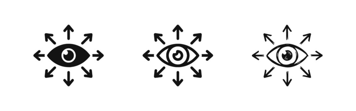 Vision and Monitoring Icon Set for Awareness Oversight and Observation Concepts in Three Styles