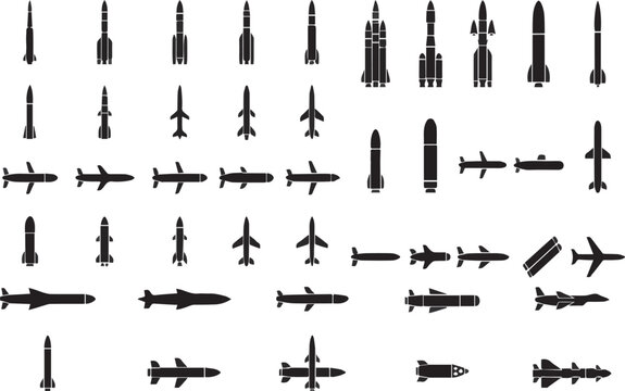 vector silhouettes of military rudals ballistic misile