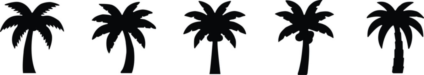 Five black palm tree silhouettes on white background vector © MstShamima